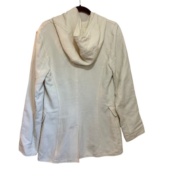 M 0851 Double Breasted Leather Tab Cream Colored Jacket with Hood size 8 - Picture 2 of 7